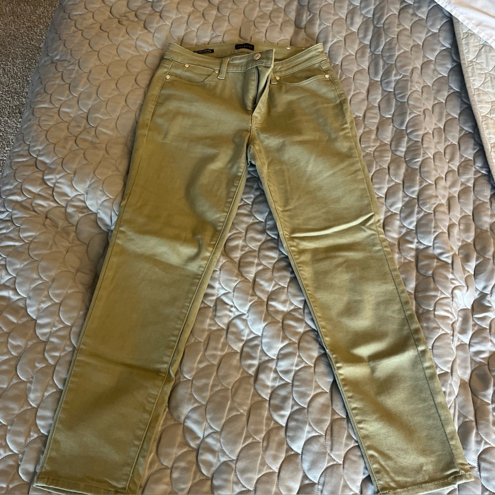 Talbots Green Slim Ankle Denim Jeans Zip Button Solid 5-Pocket Women's 6p